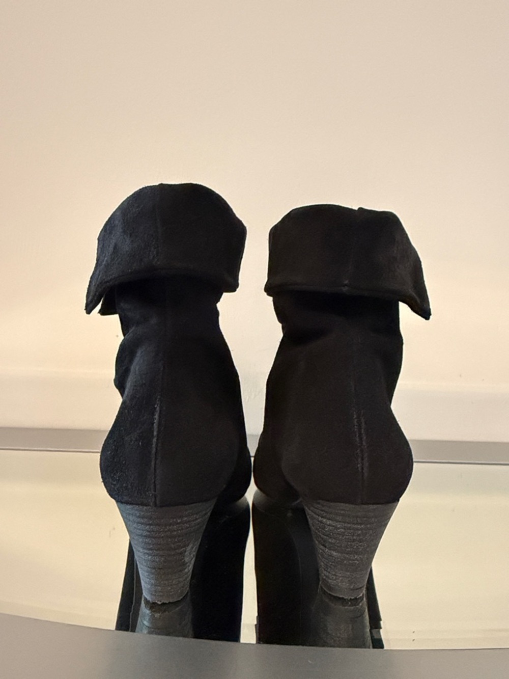 FREE PEOPLE Adella Foldover Suede Booties Black Pointed Toe Block Heel Size 8.5 - Picture 7 of 16